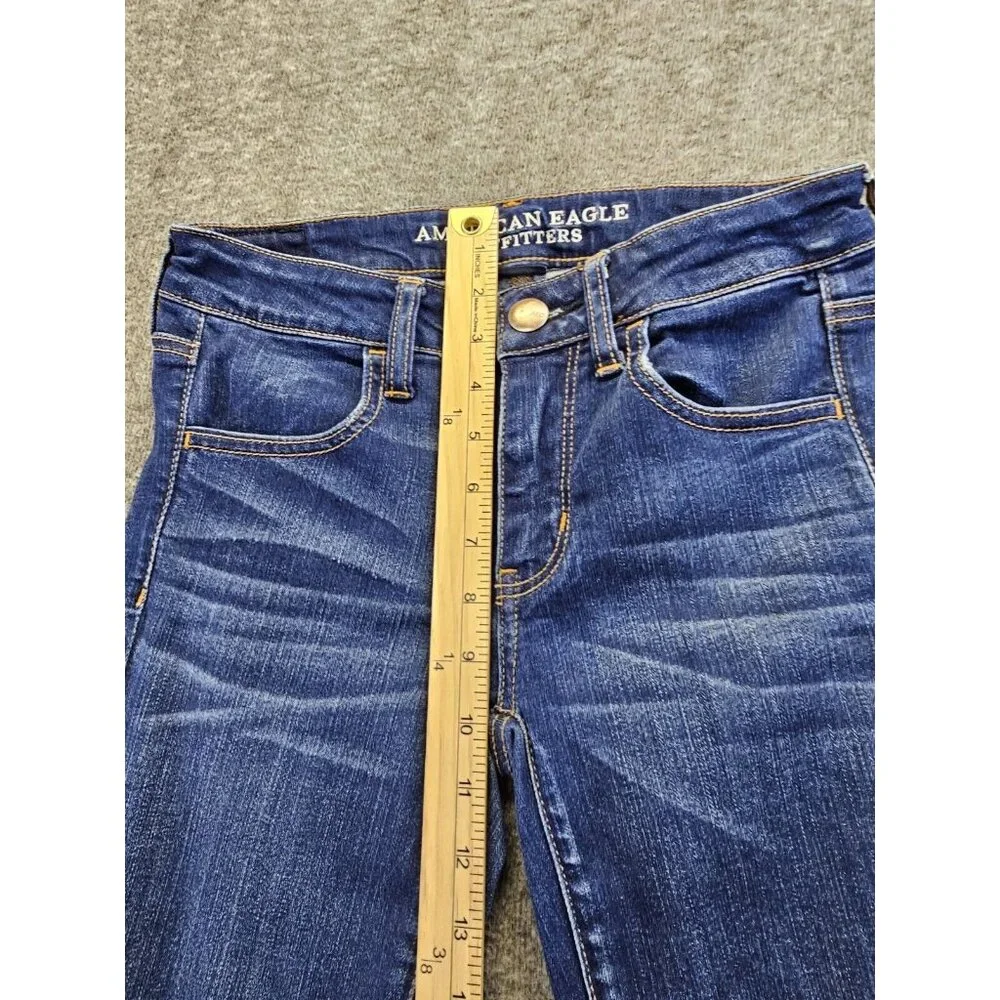 American Eagle Jeggings Womens Size 2 Dark Wash Distressed Raw Hem Super Stretch